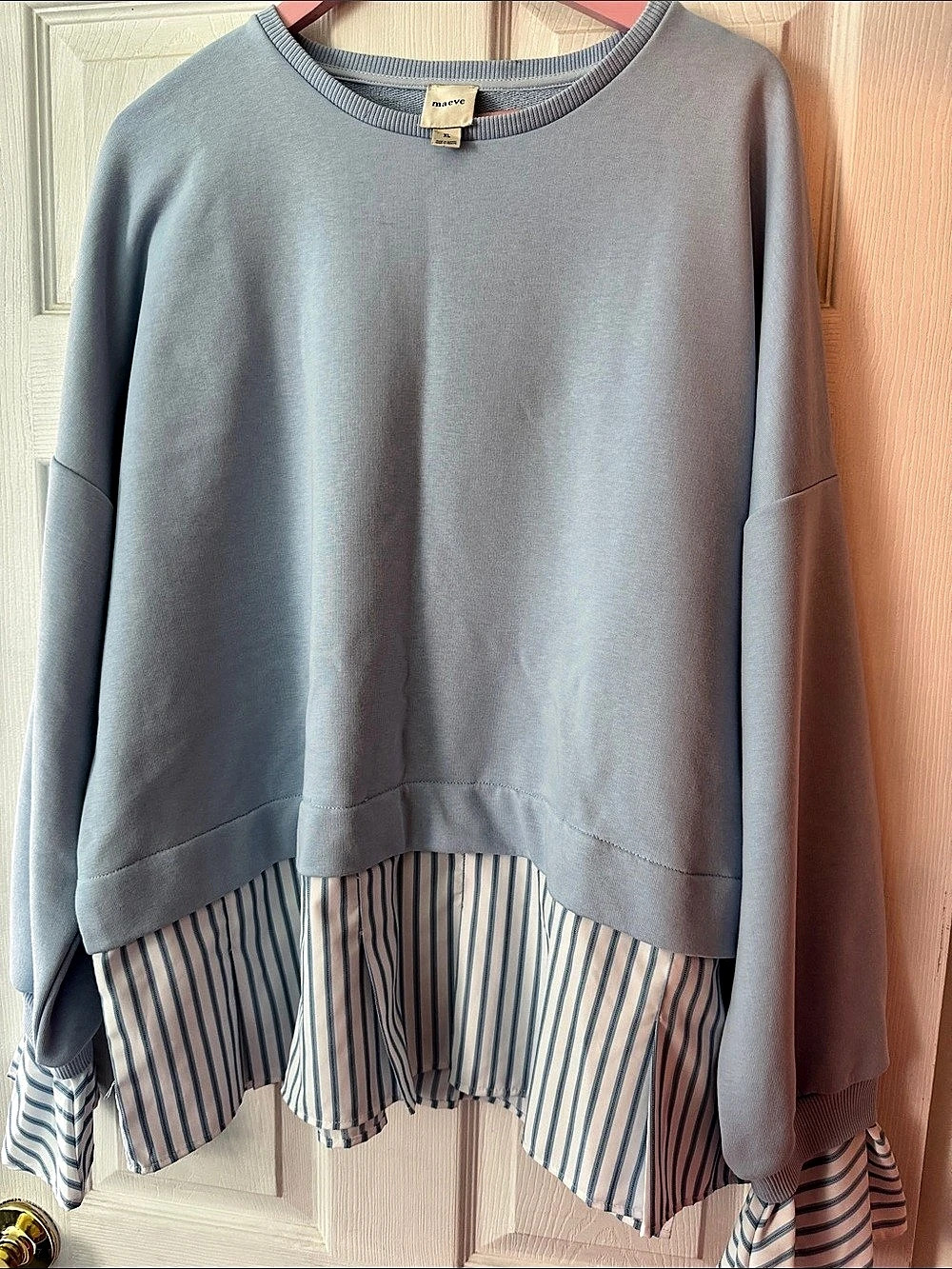 Maeve Blue & White Striped Hem Long Sleeve